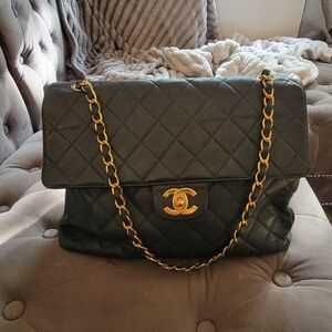 Chanel Classic Black Quilted Shoulder Bag 24k Gold Plated Hardware. Rare.